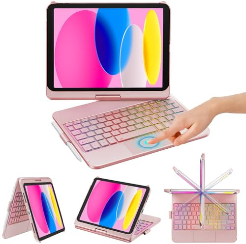 KBCASE Keyboard Case for iPad 10th Generation/A16 11th Generation Case with Keyboard 360° Rotatable Keyboard with Trackpad for iPad 10th 10.9 2022/A16 11th Generation 11 2025,7 Backlit,UK Layout