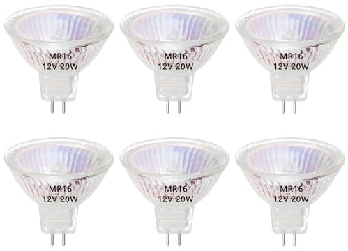 AHEVO MR16 Halogen Light Bulbs, 20W 12V, GU5.3 Bi-Pin Base MR16 Halogen Spotlight Bulbs, 2800K Warm White,‎ Dimmable, Pack of 6