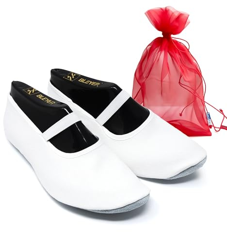 DanzaVinci Bundle Bleyer Eurythmieschuh 2511 mit Chiffonbeutel, Weiß, 39, Eurythmie Schläppchen aus Baumwolle, Gymnastikschuhe mit Rauledersohle