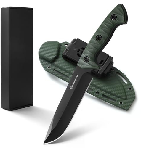 DRACHENADER XR-B01 Couteau de Survie Fixe - Plein Air, Full Tang, Lame Noire, Manche Vert, Avec Fourreau