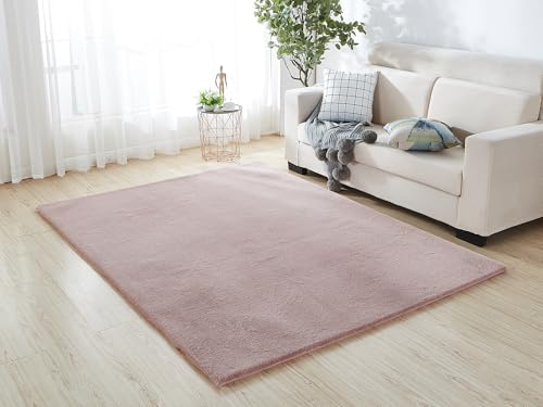 A.Unique Home Luxury Faux Fur Rabbit Rug - 1200GSM - Blush Pink-(100x150cm)