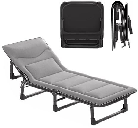 Campingbett Klappbar Leicht mit Matratze Bis 200 kg, Klappbett Campingbett mit Verstellbarer Rückenlehne, für, Indoor, Outdoor, Strand und Garten(180x65CM)
