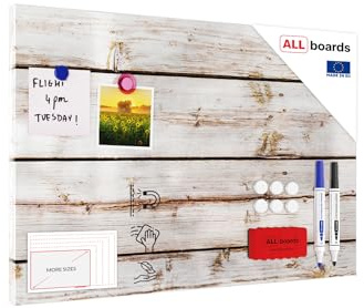 ALLboards Metallische Magnettafel HELLES HOLZ, 60x40cm MetalBoards Memoboard für jede Art von Magneten Magnetpinnwand + GRATIS Zubehörset