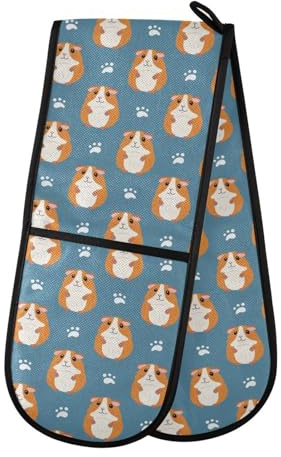 Double Oven Gloves Red Guinea Pigs and Paw Heat Resistant Pot Holder Oven Mitt Gloves for BBQ Cooking Baking Grilling Microwave