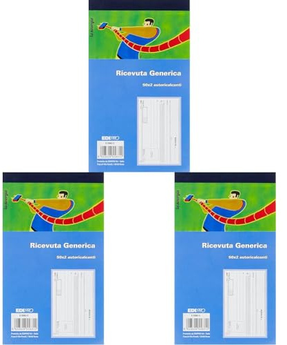 EDIPRO - E5563C - Blocco ricevuta generica 50x2 autoricalcante f.to 9,9x17 (Confezione da 3)