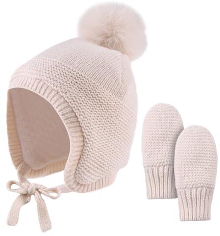 XIAOHAWANG Caliente Earflap bebé Beanie Chica Niño Invierno Sombrero con Vellón Muy Pequeño Lindo Pom Pom (2-5 años, Beige)