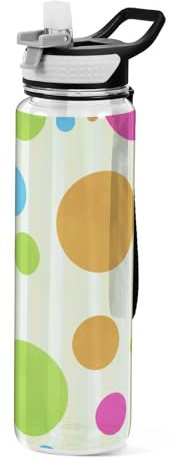 Mnsruu Transparente Sport-Wasserflasche mit Strohhalm, auslaufsichere Trinkflasche, bunte Punkte, Fahrradflaschen für Sport, Büro, Schule, BPA-freier Tritan-Kunststoff, 1 Liter
