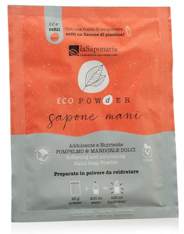 La Saponaria | Savon pour les mains en poudre adoucissant, savon pour les mains pour réhydrater, adoucir et nourrir au pamplemousse et aux amandes douces, 25 g