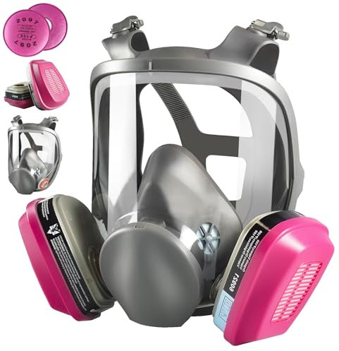 Matlarn Maschera Antipolvere a Pieno Facciale, Maschera Antigas Riutilizzabile con Filtro, Mascherine Protettiva per Verniciatura, Prodotti Chimici, Vapori, Polvere, Levigatura, Saldatura
