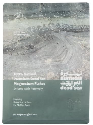 Numeira Mar Morto sale magnesio Bagno e ammollo, Rilassante magnesio Sali da bagno dalla Giordania, Rosmarino Infuso Fiocchi di cloruro di magnesio per il bagno, 250 g