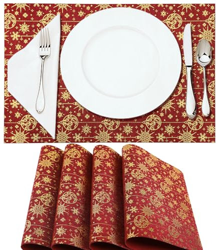 M&W Das Design Tischset Platzset 4er-Set Wasserabweisend Tischuntersetzer Tischunterlage Telleruntersetzer Tischauflage Tischmatte Stoff Esstisch Weihnachten 30 x 45 cm