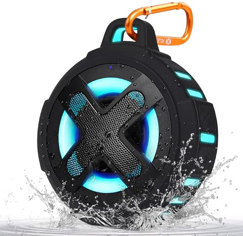 Upgraded, Bluetooth Speaker, Shower Speaker, Certified IP67 Waterproof, Silicone Case, 10W Pro Sound &Powerful Bass, 24Hrs Playtime, Small Wireless, Clip, Lights, for Beach Kayak Camping Travel Gifts