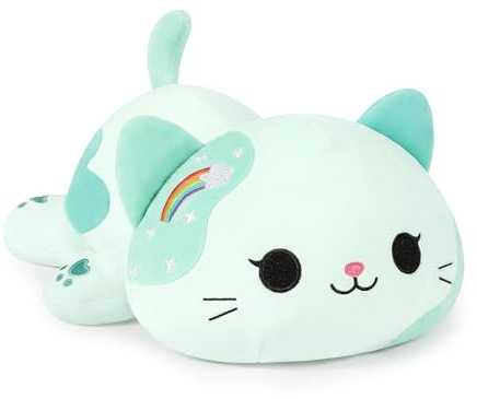shownicer Jouet en peluche chat - Coussin en peluche kawaii - Cadeau pour enfants et filles de 3 ans et plus - Vert - 50 cm