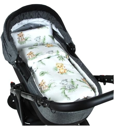 Babylux 2 TLG. Set Bezug für Kinderwagen Stubenwagen oder Wiege Garnitur Bettwäsche Kissen Decke 60 x 78 cm (124. Africa_Tiere)
