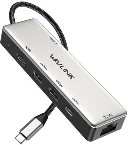 USB C Hub 2.5G Ethernet, WAVLINK 10Gbps USB C 3.2 Hub with PD 100W, 4K@120Hz HDMI 2.1, 3*USB3.2 Gen 2, 2.5G RJ45 Ports, for MacBook Pro/Air iPad Dell HP Lenovo Asus Acer