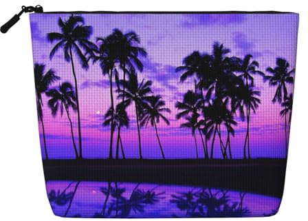 JBYJBX Palm Tree Purple Sunset Print Makeup Bag Waterproof Travel Cosmetic Tote Zippered Pouch For Women Toiletry Bag