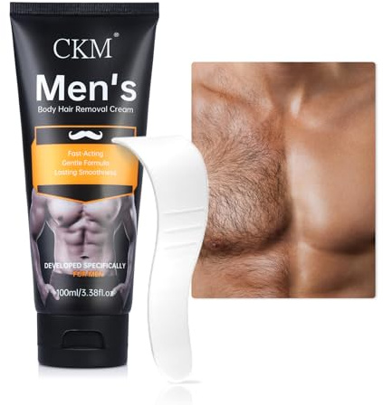 CKM Hair Removal Cream for Men, Depilatory Cream for Unwanted Male Hair, Painless Hair Removal Gel Suitable for All Skin Types, Made for Men, 3.38 FL OZ w/Spatula