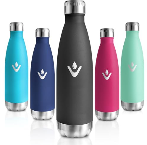 Motswedi Borraccia Termica 500 ml, Senza BPA, Bottiglia Termica, 18/8 Acciaio Inox, Bottiglia Acqua, Doppia Parete, Borracce Termiche, per Palestra, Scuola, Sport, Ufficio, Yoga, Nero