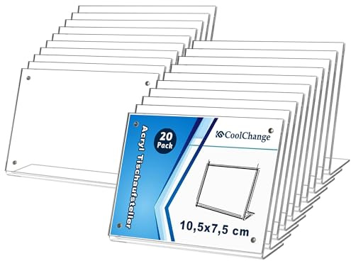 CoolChange espositori da tavolo in acrilico con chiusura magnetica | Supporti a L trasparenti per foto, cartellini e info | Formati DIN A7, A6, A5 – Disponibili in varianti (20, 105x75mm / Formato A7)