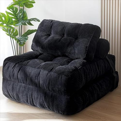 Klappbares Schlafsofa, verstellbarer Umbaustuhl, getuftetes Schlafsofa, tragbares Lounge-Sofa, Schaumstoffgefüllt, ausziehbares Schlafsofa für Wohnzimmer, Schlafzimmer (grau) (schwarz)