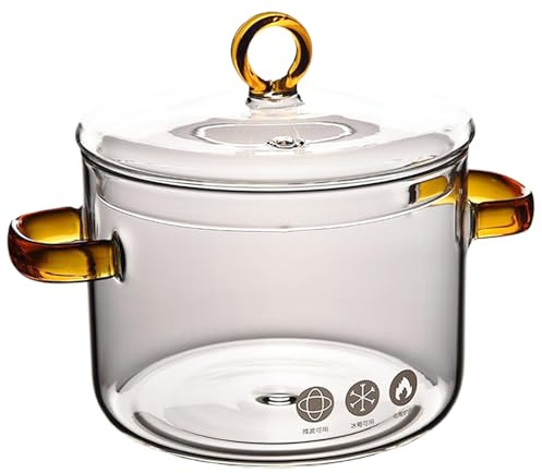 Pot transparente con tapa de 1.5l de doble manija de vidrio Microondas a fuego lento Correl a fuego lento Motas de vidrio universal resistentes al calor para cocinar leche de sopa gachas