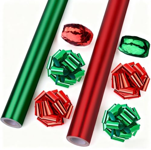 DTYDECLE 2 Stück Weihnachtsgeschenkpapier rolle, Rot Und Grün Einfarbiges 43 cm x 10 m Matte Geschenkpapier Weihnachten Für Geburtstage Hochzeiten Weihnachten Partys Und Festgeschenkdekorationen