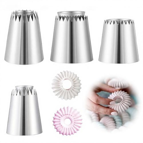 4 Pcs Large Piping Tips Set Stainless Steel Icing Piping Nozzle Tip Set Baking Mold Icing Nozzle DIY Icings Nozzles Tool for Pastry Birthday Cake Cupcakes Cookies Decorating Supplies Baking
