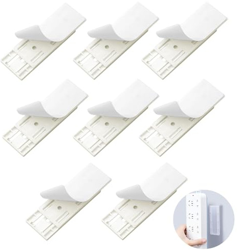 8 Soportes para Regletas Autoadhesivos sin Taladro - Organizador de Enchufes y Cableado para Pared - Soporte Multiusos para Regletas, Router, Adaptadores en Cocina, Oficina y Hogar - Color Blanco