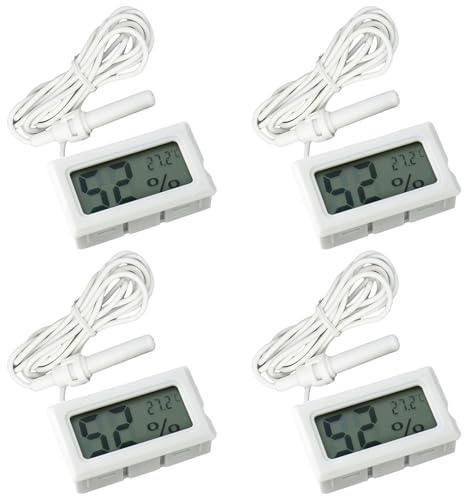 ARCELI Lot de 4 thermomètres/hygromètres numériques 2 en 1 avec écran LCD intégré pour incubateur de reptile, d'aquarium, de volaille, blanc