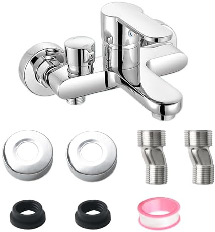 BTIUGYI Mischbatterie Badewanne Kit, Badewannenarmatur, Heiß und Kalt Wasserhahn Badewanne mit Montagezubehör, Badewanne Einhebel Wandmontage Duscharmatur für Dusche und Wanne