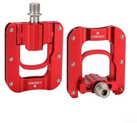 Trurovem Aluminium Alloy Foldable Bicycle Pedals 9/16 Inch with Sealed Bearings, Anti-Slip Pins for Brompton Folding Bike, Mountain & Road Bikes - Black(Red)