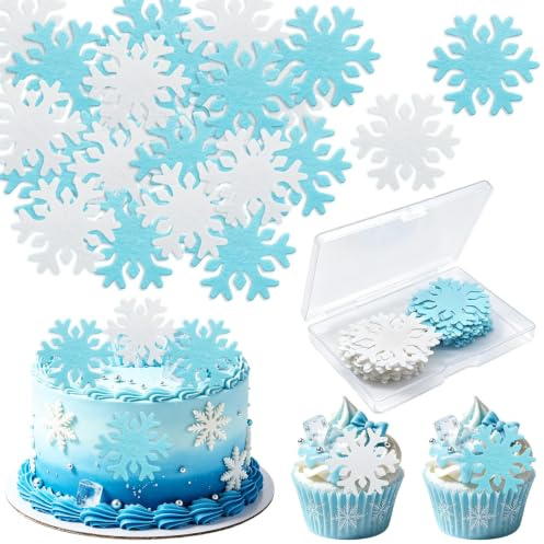 50x Schneeflocken Tortendeko Weihnachten Essbar, Esspapier Kuchendeko | Blau Weiß Snowflake Essbare Cupcake Topper, Schneeflocken Muffin Deko für Hochzeit Geburtstage Weihnachten Neujahr