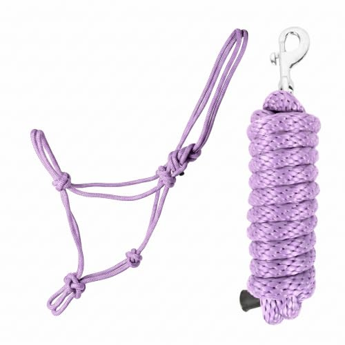 JA Horse JA4034 Knotenhalfter Set mit Karabinerhaken, Lavender, Full/COB | Bolt Snap, Bodenarbeit Pferd, Halfterset, Seilhalfter, Trainerstrick, Reitseil, Reitsport Zubehör, Profi