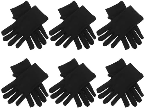 SKISUNO 6 Paar Dünne Baumwollhandschuhe Schwarz für Schmuck und Münzen Schützende Handschuhe aus Weicher Baumwolle Verhindert Fingerabdrücke für Display und Handhabung