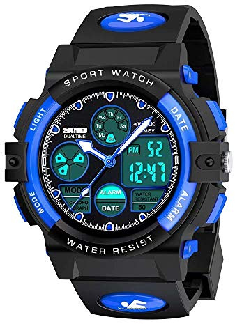 Cofuo Kids Watches Boys for 5-12 Year Old, Analog-Digital Sports Waterproof Watch, Unisex, PU Resin Band, Blue