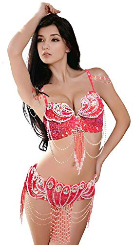 Royal Smeela, costume per la danza del ventre, set professionale da donna composto da reggiseno e cintura, per Carnevale, Red, S
