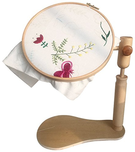 Punto Croce Cornice Stand, Sit-On Round Wooden Embroidery Frame 360 Degree Rotation High Adjustable Cross Stitch Frame
