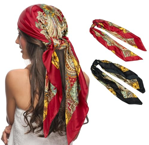 Senker Fashion 35 Head Scarf for Women, Pirate Costume Accessories Silk Red Bandana for Hair Wrapping and Sleeping