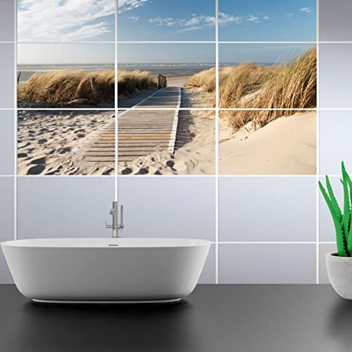 FoLIESEN Fliesenaufkleber - Deko-Bild für Bad, Küche, Badezimmer - Dekoration Fliesen-Bild selbstklebend - Weg zum Strand, Fliese - Bild (BxH):15x20 cm - 120x80 cm / 32-tlg.