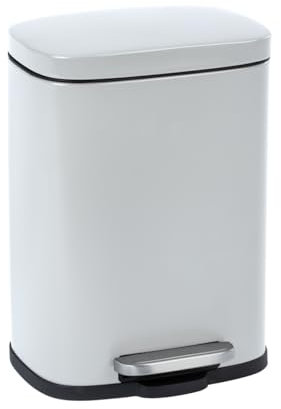 WENKO Treteimer Mod. Leno mit sanftem Deckelschluss und Tretfunktion aus lackiertem Stahl in Weiß 5l Fassungsvermögen Maße 21,5 x 29,5 x 19 cm