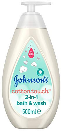 Johnson's Baby Cotton Touch 2-in-1 Bath & Wash 500 ml – Sanfte Haar- und Körperwäsche für Neugeborene – gemischt mit echter Baumwolle – pH-ausgewogene empfindliche Haut