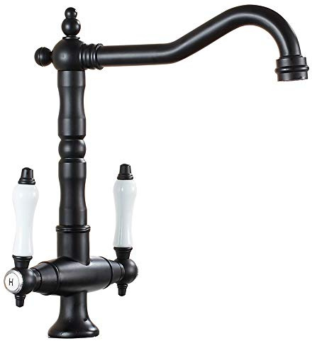 Kitchen Sink Mixer tap Black Swivel spout Brass Basin Double Handle Cold and hot Water bristain Mixer Faucet with UK Standard Fittings