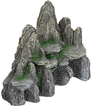 Relaxdays Aquarium Deko, Fels mit Höhlen, Einrichtung Zubehör für Aquarium u. Terrarium, stehend, 21 cm hoch, grau-grün