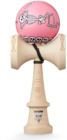 KROM Kendama Skeletons Rosa - aus Ahornholz für Anfänger und Fortgeschrittene - Geschicklichkeitsspiel für draußen und drinnen - Holzspielzeug mit Schnur und Ball - Kendama Skilltoy Kugelfangspiel