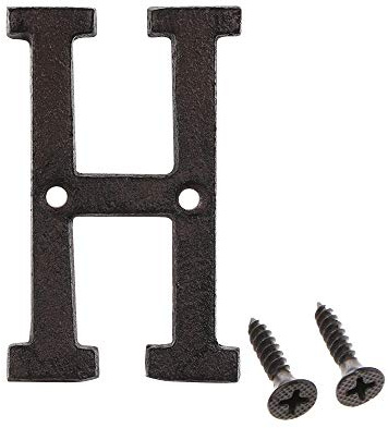 Betorcy Numero di indirizzo da 7,6 cm, numeri civici per esterni, in ghisa, decorazione per porta del giardino, con viti, lettera H nera
