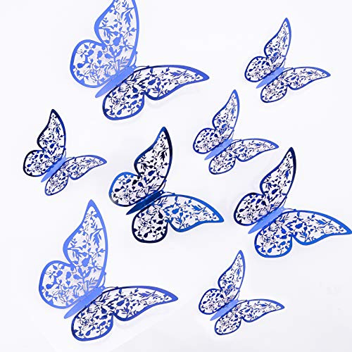 AIEX 24 decorazioni per farfalle 3D adesive rimovibili vivaci con 3 diverse dimensioni, per adesivi da parete, ornamenti per camera dei bambini, decorazione per feste di nozze (blu leale)