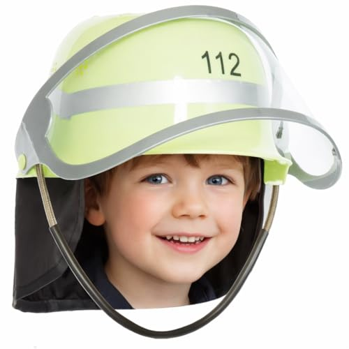 Brandsseller Kinder Feuerwehrhelm Verstellbar - Nackentuch - Klappvisier Spielzeughelm - Deutsche Ausführung HxBxT ca. 24,5x22,5x28 cm