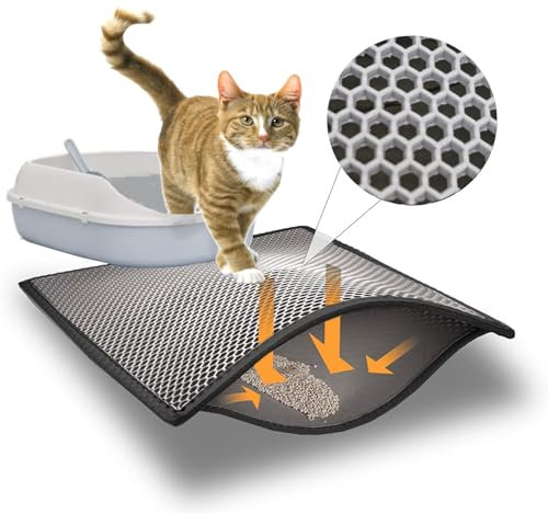 Blue Eyes Katzenklo Matte, Katzenmatte 40x60 cm, Katzenstreu Katzenklo Vorleger Unterleger Waben Design wasserdichte Doppelte Schichte Entwurf Bienenwabe Matte (Grau-6040)
