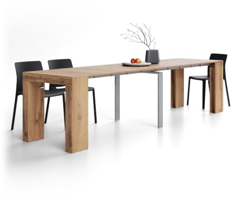 Mobili Fiver, Tavolo Consolle Allungabile Evolution, 45(305) x80, Rovere Rustico, fino a 12 posti, Consolle da Corridoio, Ingresso, Soggiorno, Made in Italy