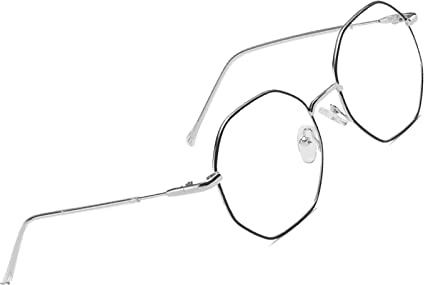 Voolga Klassische Retro Blaulichtfilter Brille, Polygon Brille Ohne Stärke Damen und Herren, Mode Fake Brille für Anti Blaulicht von Computer mit Metall Brille Beine